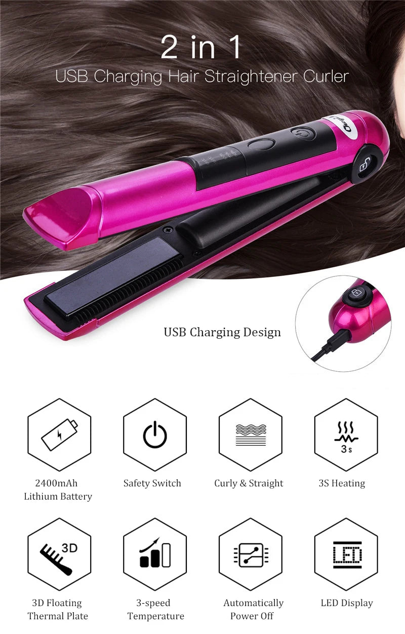 Rizador de pelo profesional recargable por USB 2 en 1