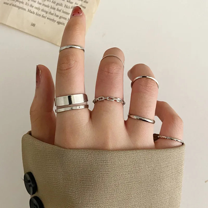 Conjunto de anillos de cristal de Color plateado para mujer