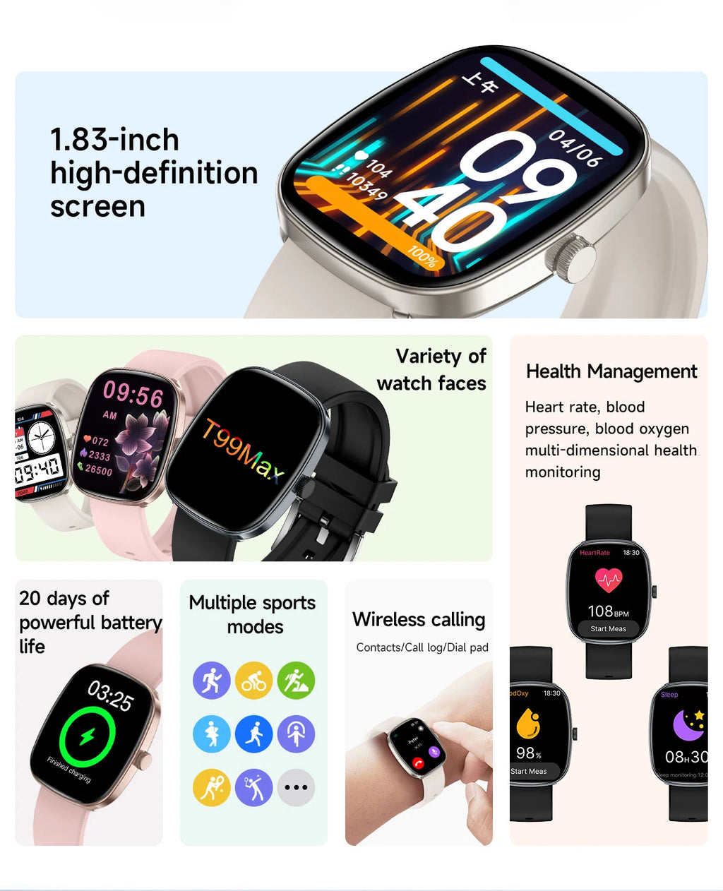 Smartwatch Bluetooth con Pantalla a Color y Monitoreo de Salud