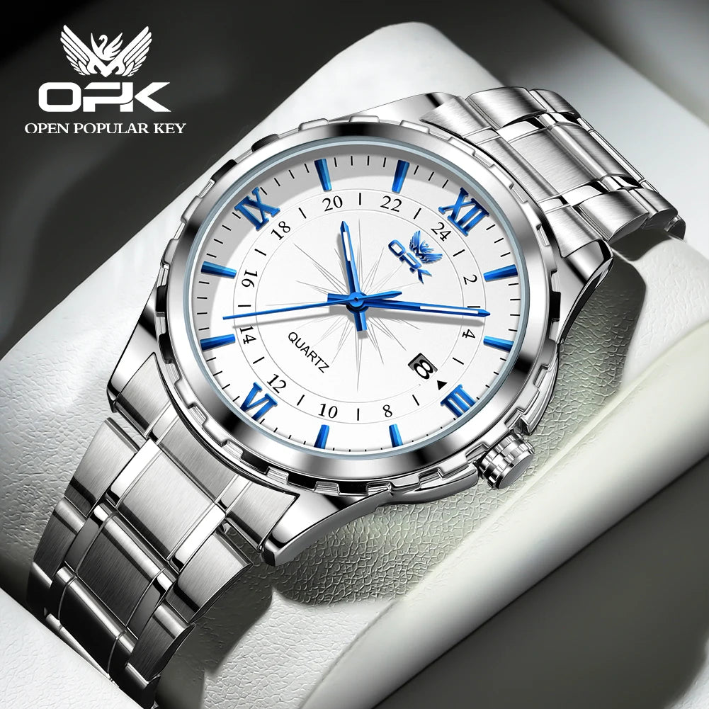 Reloj OPK para Hombre con Correa de Acero y Calendario Dual