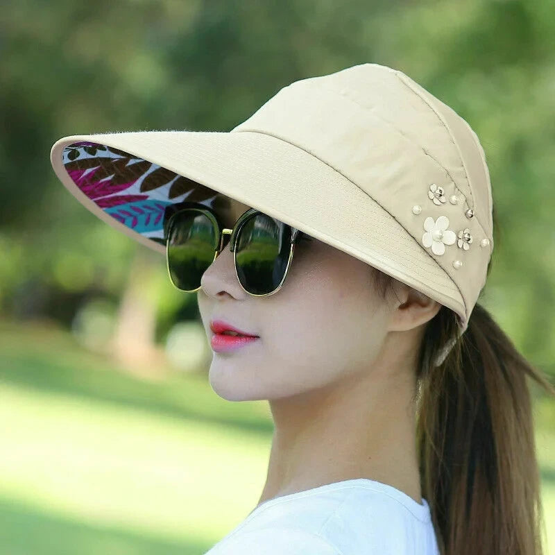 Sombrero de sol plegable de ala ancha de verano para mujer,