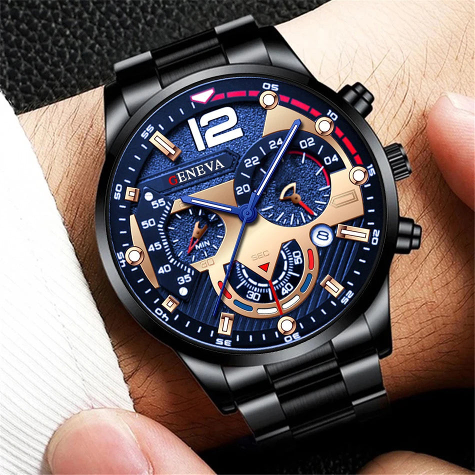 Reloj Elegante para Hombre con Correa de Acero y Calendario Quartz