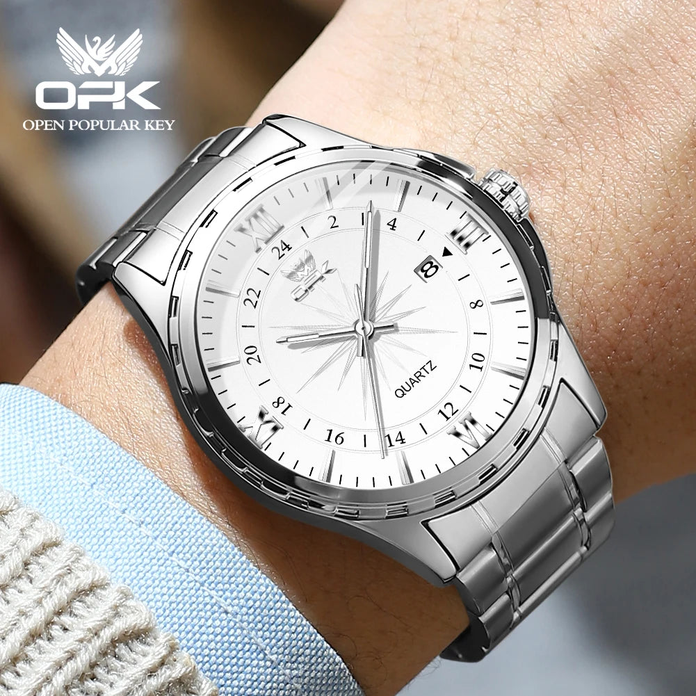 Reloj OPK para Hombre con Correa de Acero y Calendario Dual