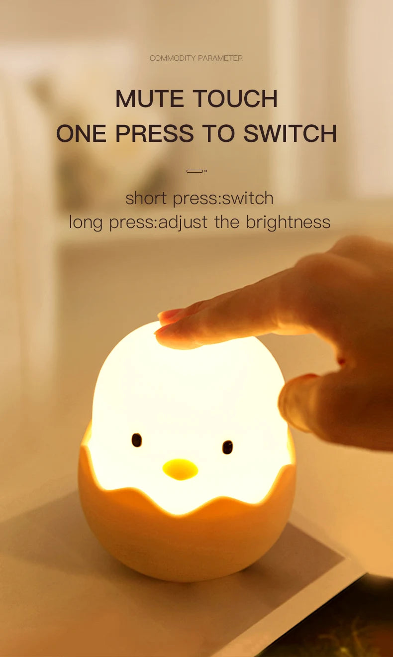 Luz Led nocturna táctil para niños, pollito kawai
