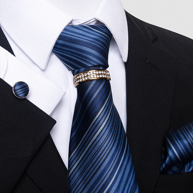 Set de Corbata Azul de Lujo para Hombre con Pañuelo y Mancuernillas