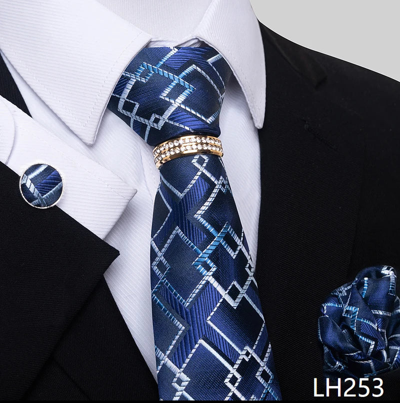 Set de Corbata Azul de Lujo para Hombre con Pañuelo y Mancuernillas