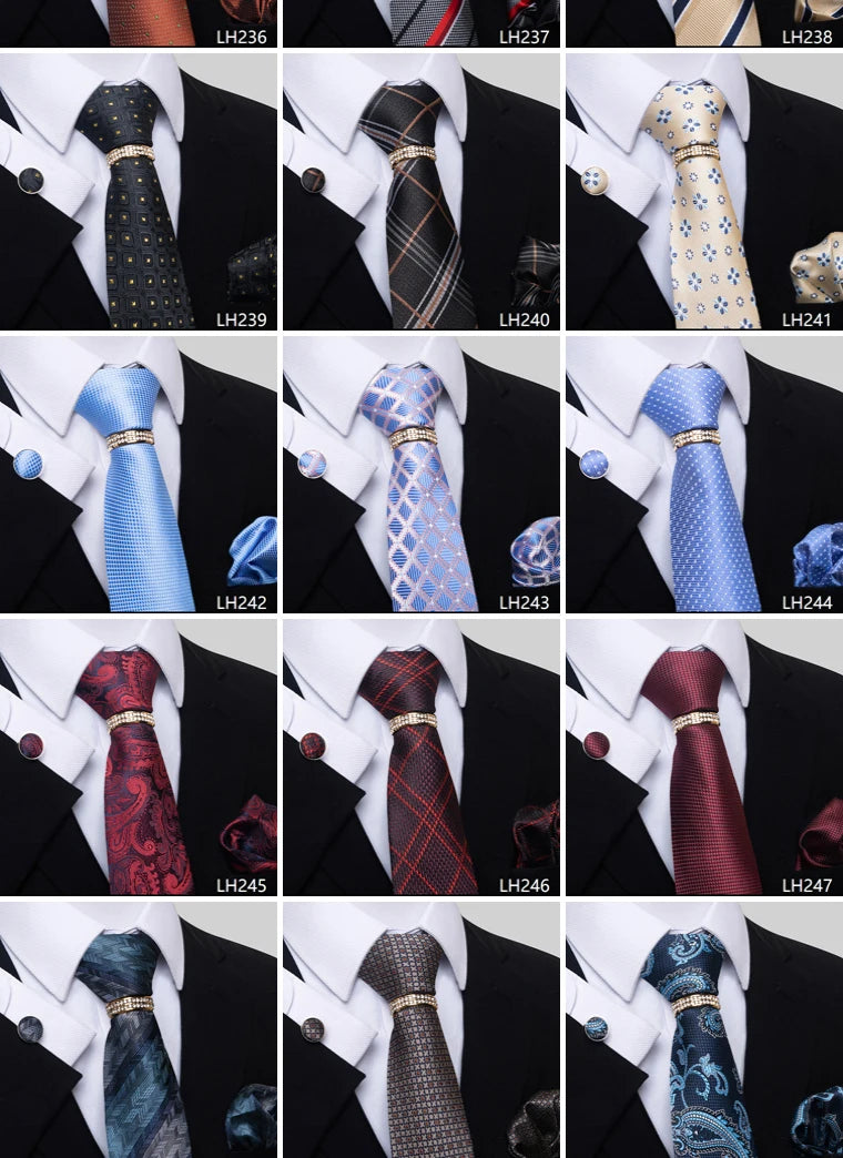 Set de Corbata Azul de Lujo para Hombre con Pañuelo y Mancuernillas
