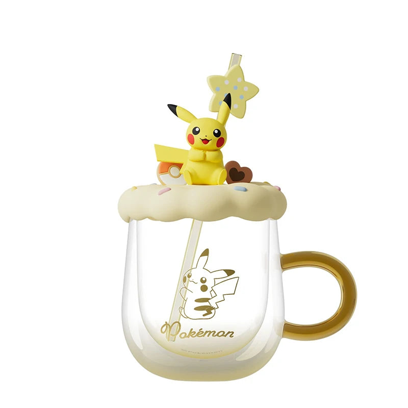 Vaso Pokémon de Cristal con Tapa y Popote Diseño Pikachu y Piplup