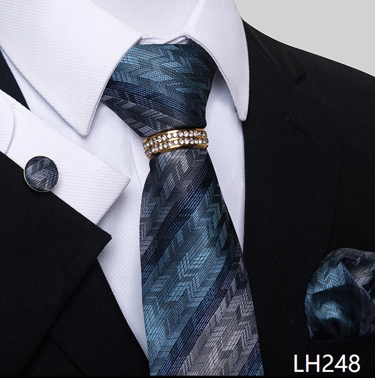 Set de Corbata Azul de Lujo para Hombre con Pañuelo y Mancuernillas