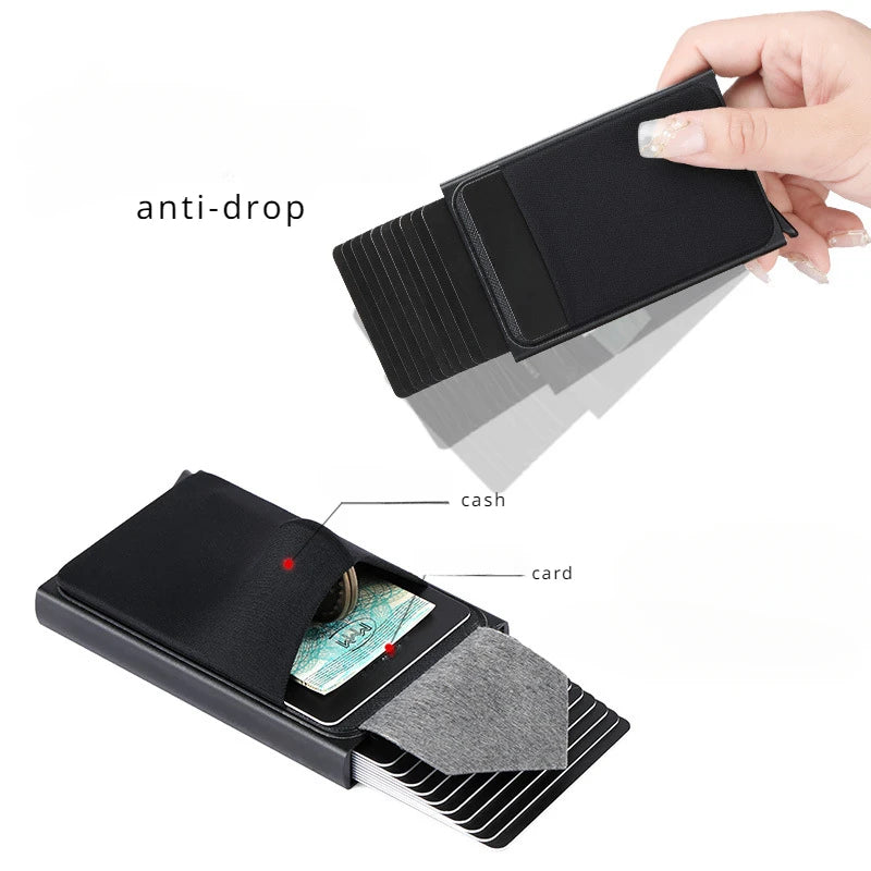 funda con tarjetero de empuje lateral para tarjetas