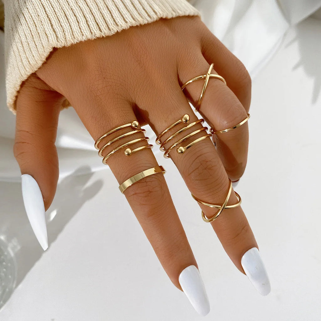 Conjunto de anillos de cristal de Color plateado para mujer