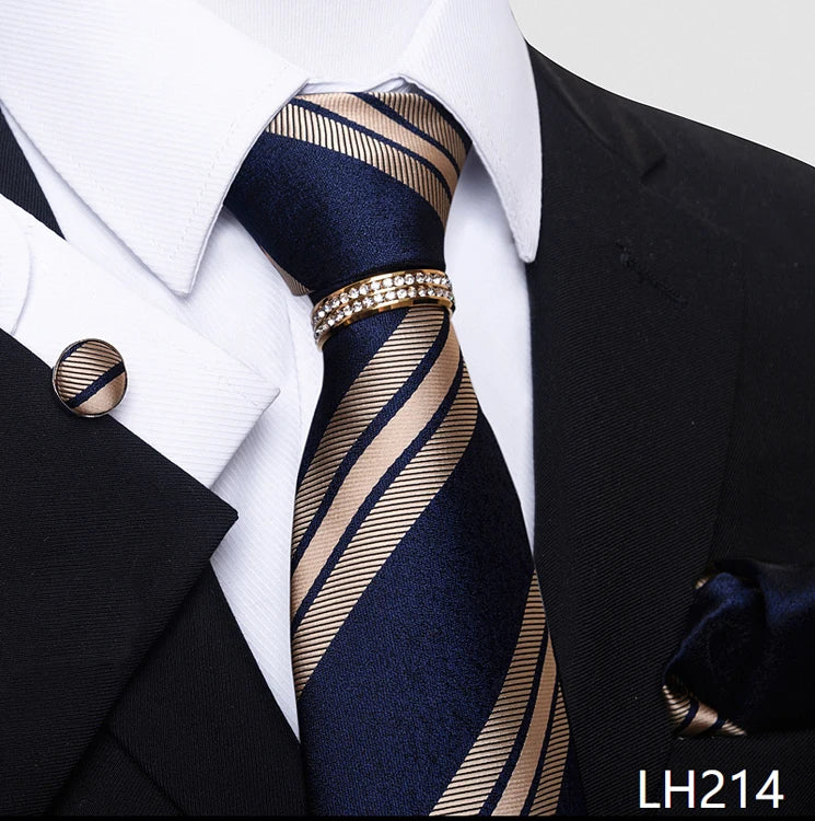 Set de Corbata Azul de Lujo para Hombre con Pañuelo y Mancuernillas