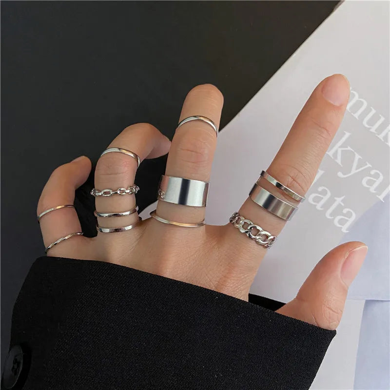 Conjunto de anillos de cristal de Color plateado para mujer