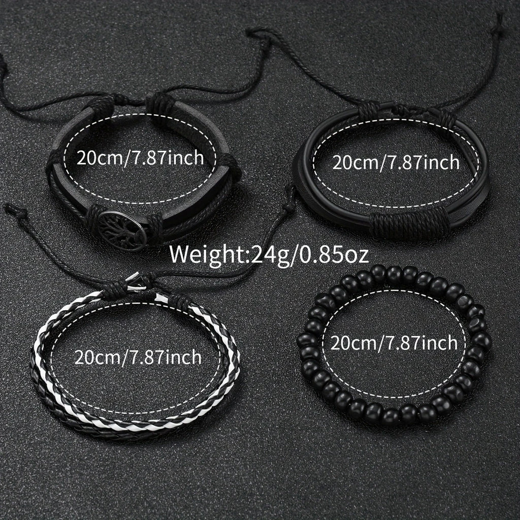 Set de Relojes para Hombre con Pulseras Vintage de Piel 4/5 Piezas