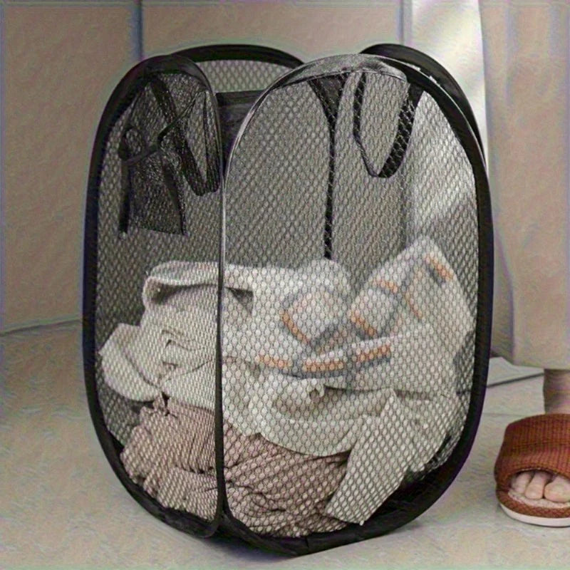Cesta de lavandería de malla emergente plegable