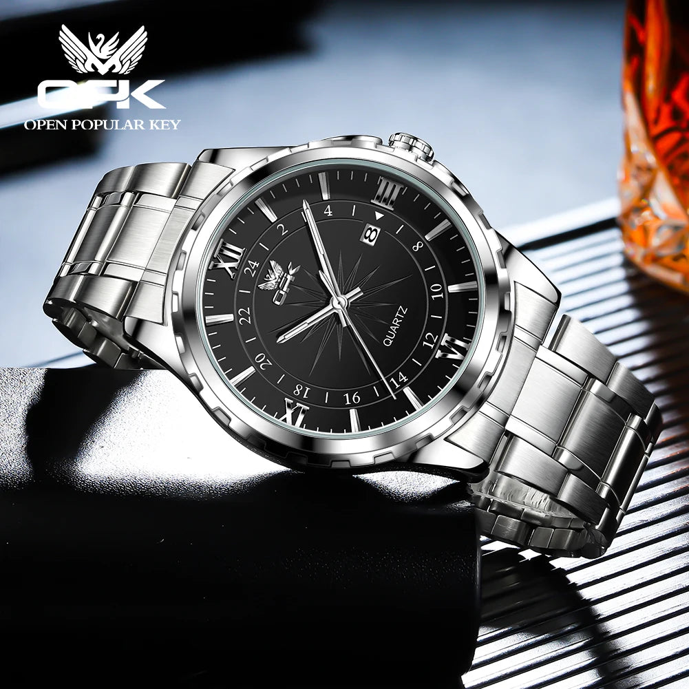Reloj OPK para Hombre con Correa de Acero y Calendario Dual