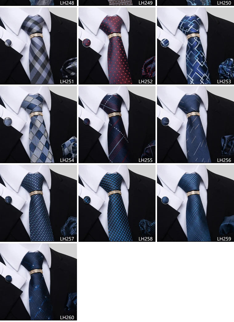 Set de Corbata Azul de Lujo para Hombre con Pañuelo y Mancuernillas