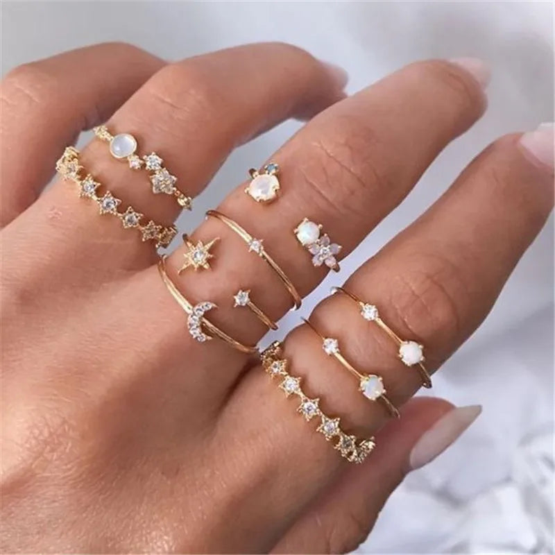 Conjunto de anillos de cristal de Color plateado para mujer