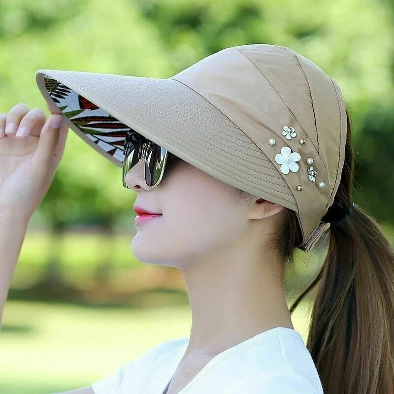 Sombrero de sol plegable de ala ancha de verano para mujer,