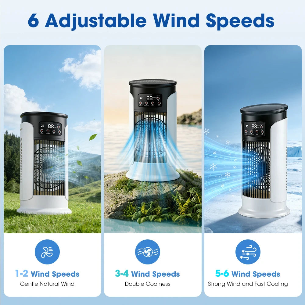 Ventilador doméstico 3 en 1, aire acondicionado portátil, y enfriador de aire de 6 velocidades