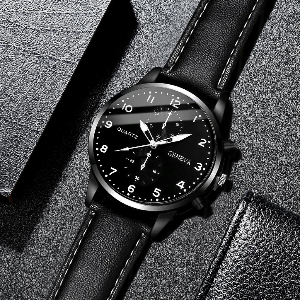 Set de Relojes para Hombre con Pulseras Vintage de Piel 4/5 Piezas
