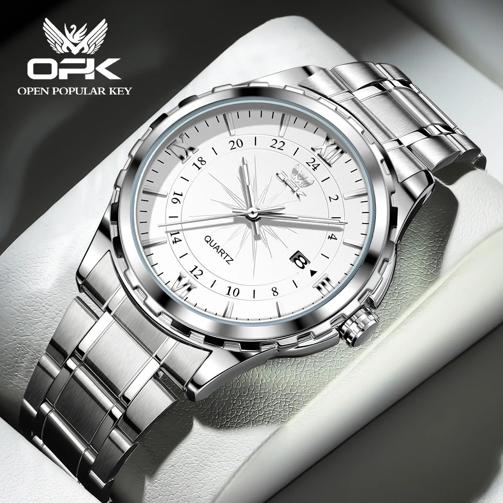 Reloj OPK para Hombre con Correa de Acero y Calendario Dual
