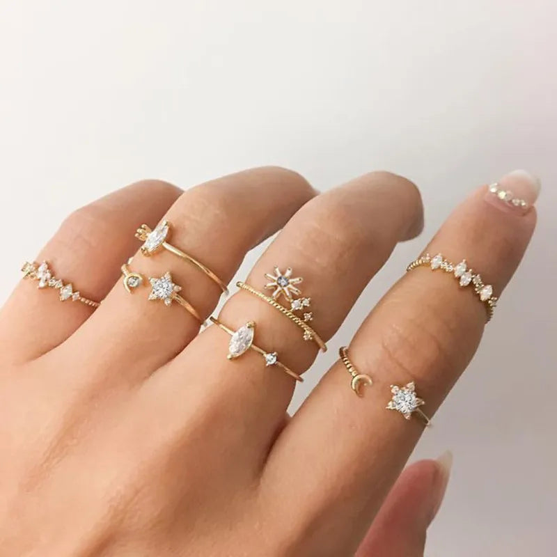 Conjunto de anillos de cristal de Color plateado para mujer
