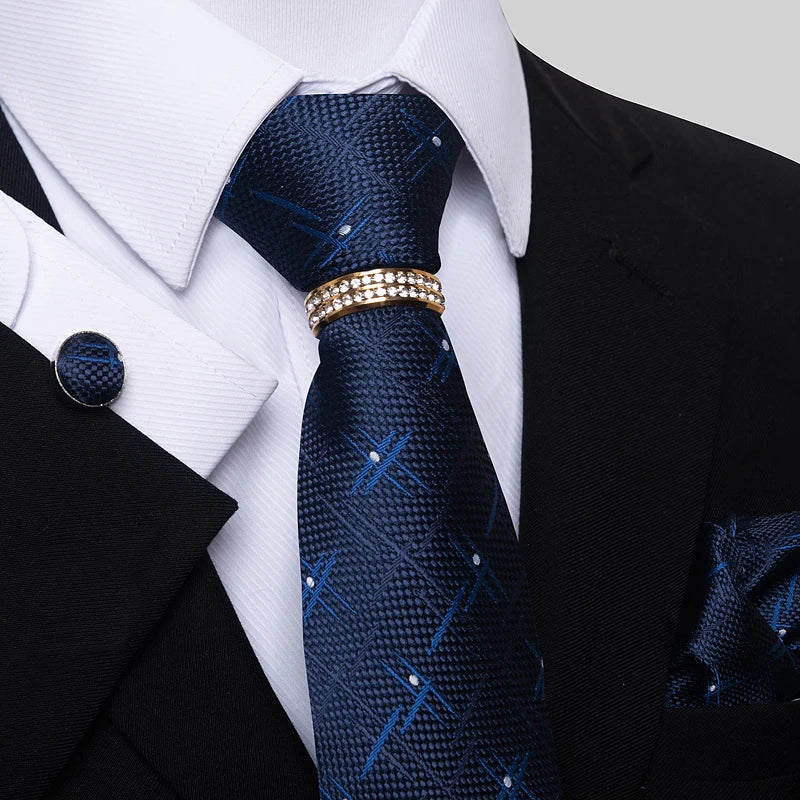 Set de Corbata Azul de Lujo para Hombre con Pañuelo y Mancuernillas