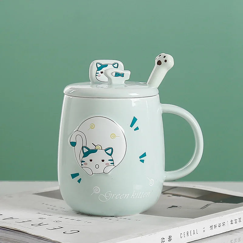 Taza de gatito con tapa y cuchara