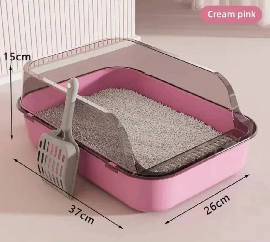 Caja de arena para gatos, bandeja semicerrada a prueba de salpicaduras