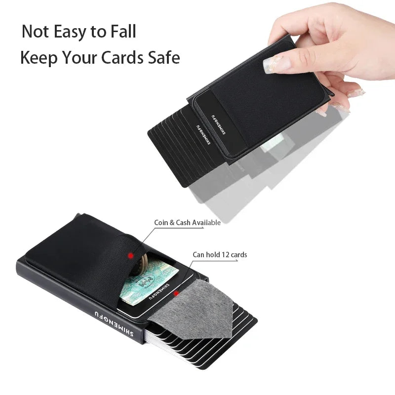 funda con tarjetero de empuje lateral para tarjetas