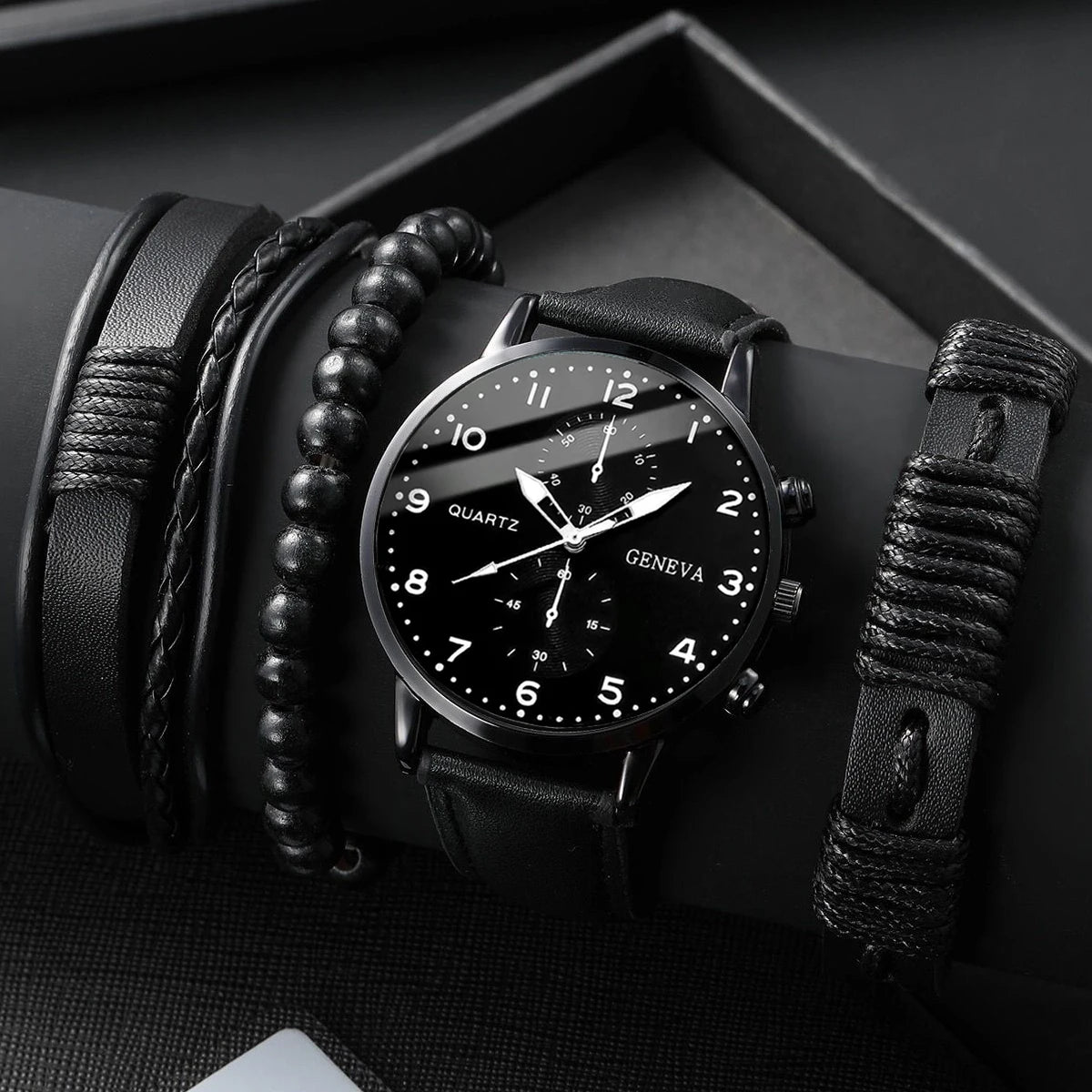 Set de Relojes para Hombre con Pulseras Vintage de Piel 4/5 Piezas