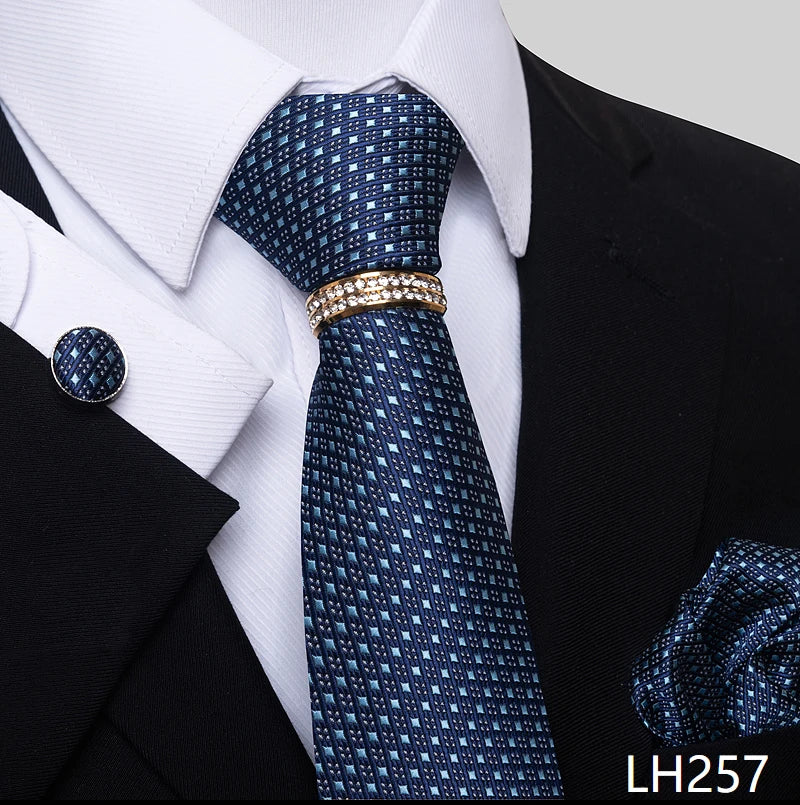 Set de Corbata Azul de Lujo para Hombre con Pañuelo y Mancuernillas