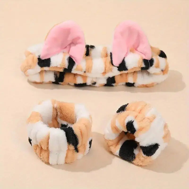 Set Spa 3 Piezas Diadema + Muñequeras Gato Leopardo