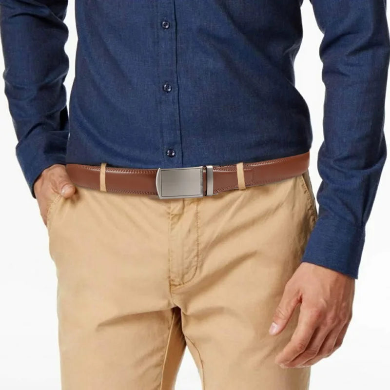 Cinturón de Piel Genuina para Hombre con Hebilla Automática Ajustable