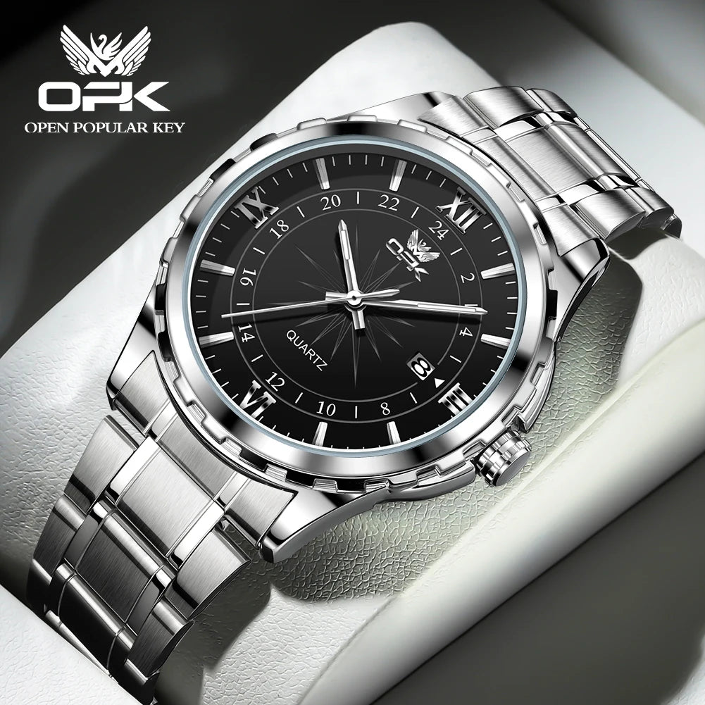 Reloj OPK para Hombre con Correa de Acero y Calendario Dual