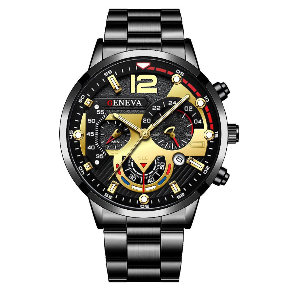 Reloj Elegante para Hombre con Correa de Acero y Calendario Quartz