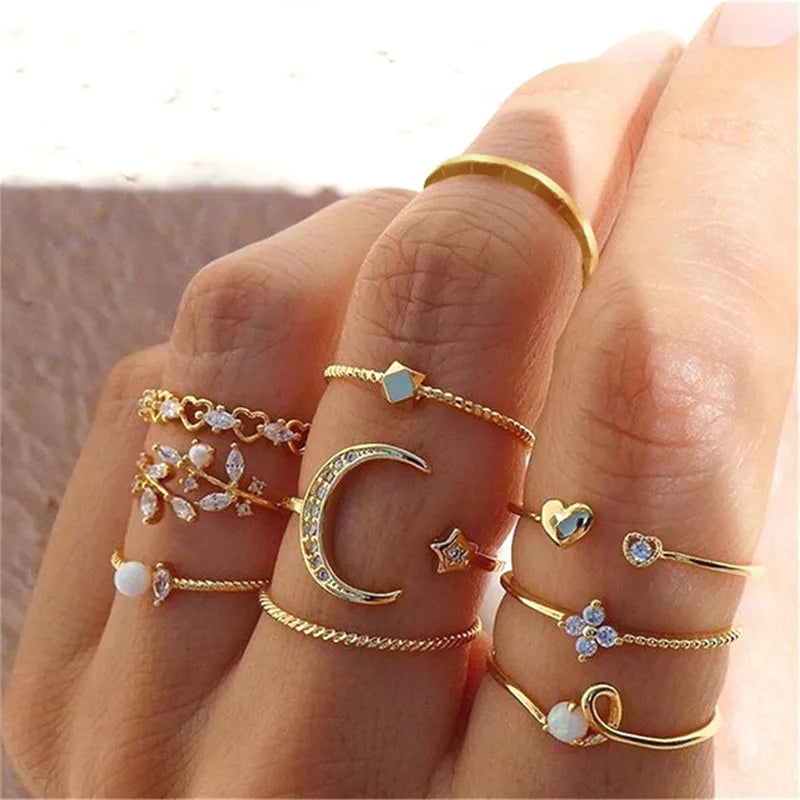 Conjunto de anillos de cristal de Color plateado para mujer