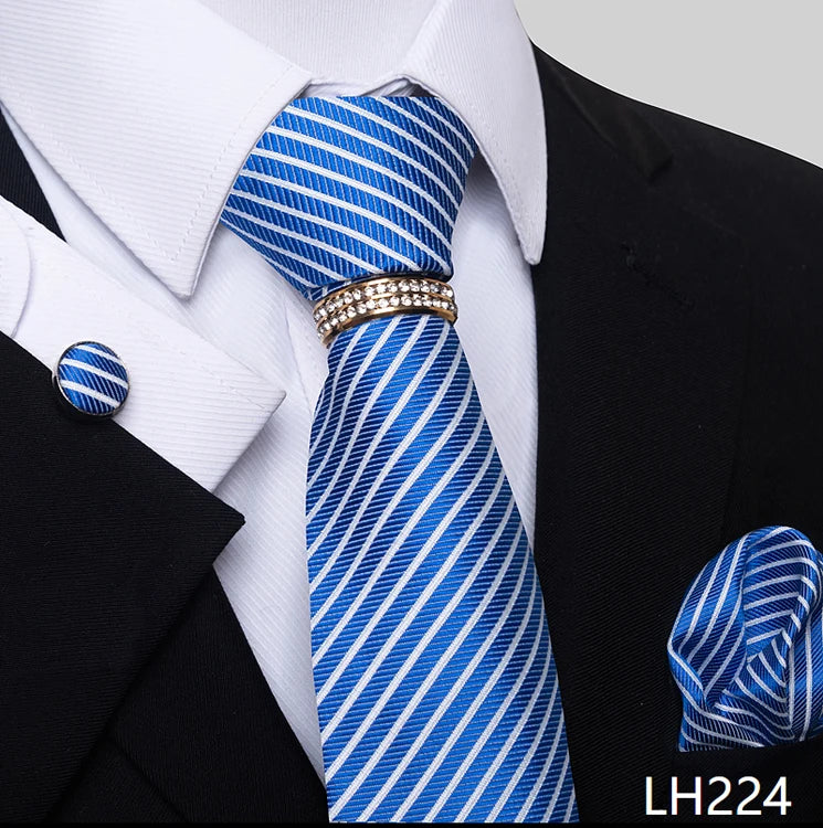 Set de Corbata Azul de Lujo para Hombre con Pañuelo y Mancuernillas