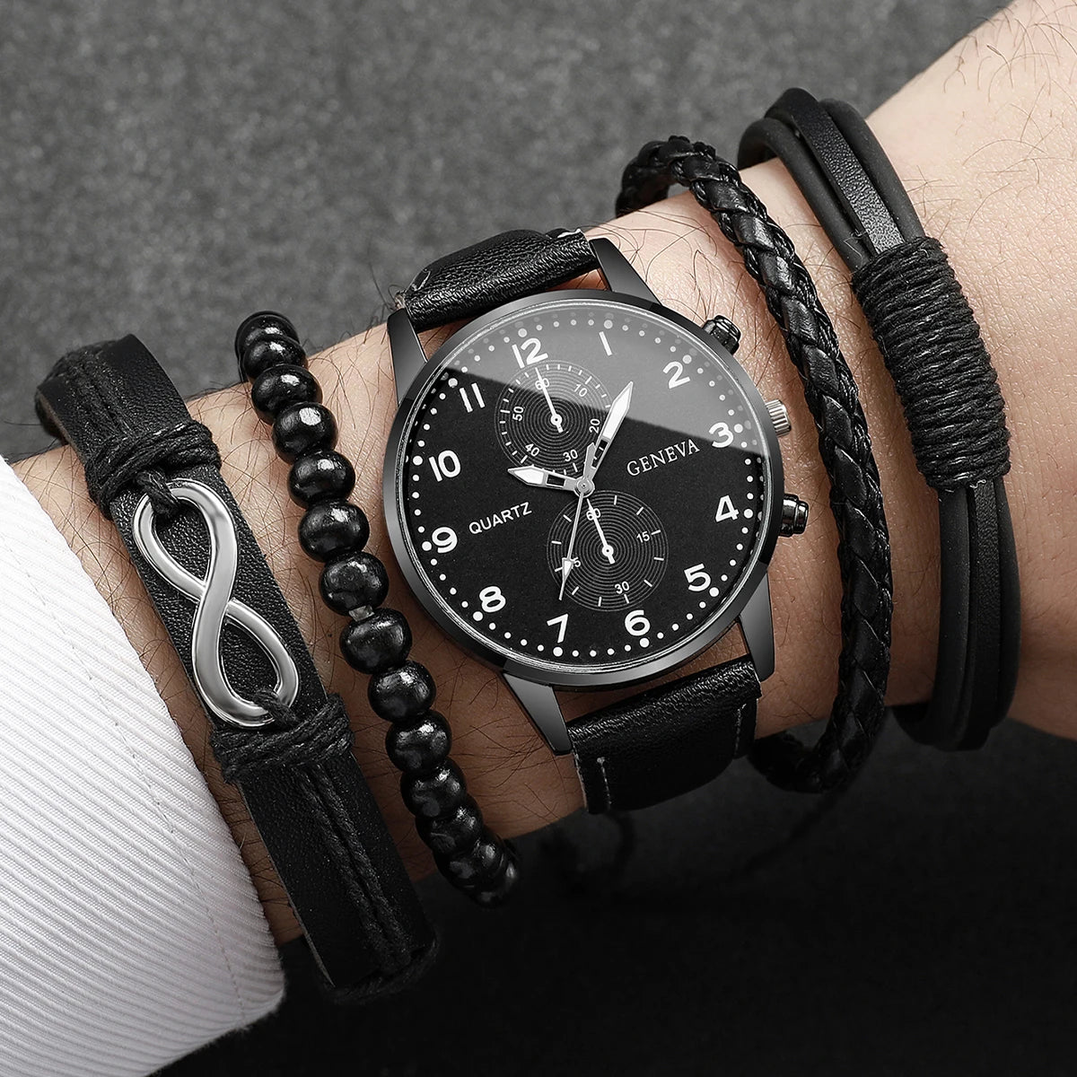 Set de Relojes para Hombre con Pulseras Vintage de Piel 4/5 Piezas