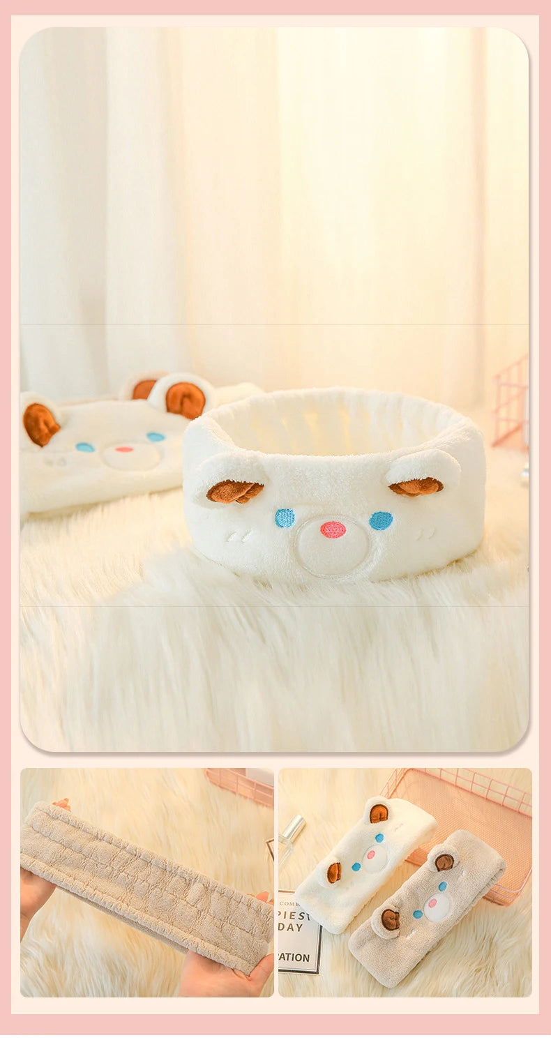 Diadema de spa facial de lana de coral de oso