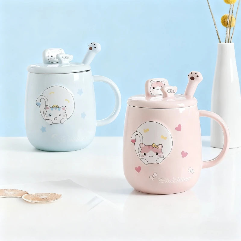 Taza de gatito con tapa y cuchara