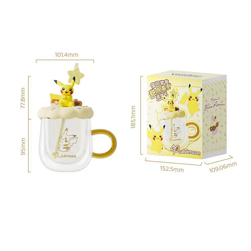 Vaso Pokémon de Cristal con Tapa y Popote Diseño Pikachu y Piplup