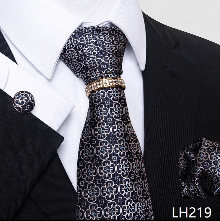 Set de Corbata Azul de Lujo para Hombre con Pañuelo y Mancuernillas
