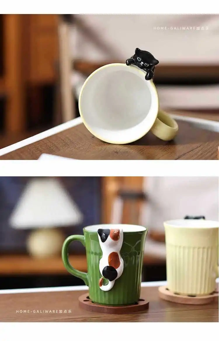 Taza de cerámica de gatito kawai