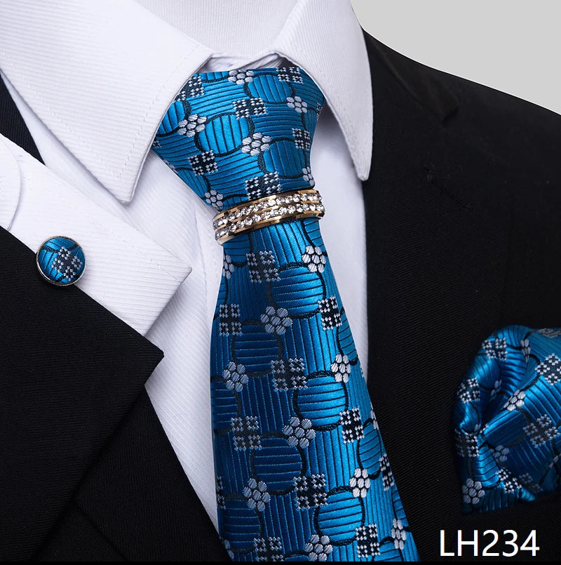 Set de Corbata Azul de Lujo para Hombre con Pañuelo y Mancuernillas