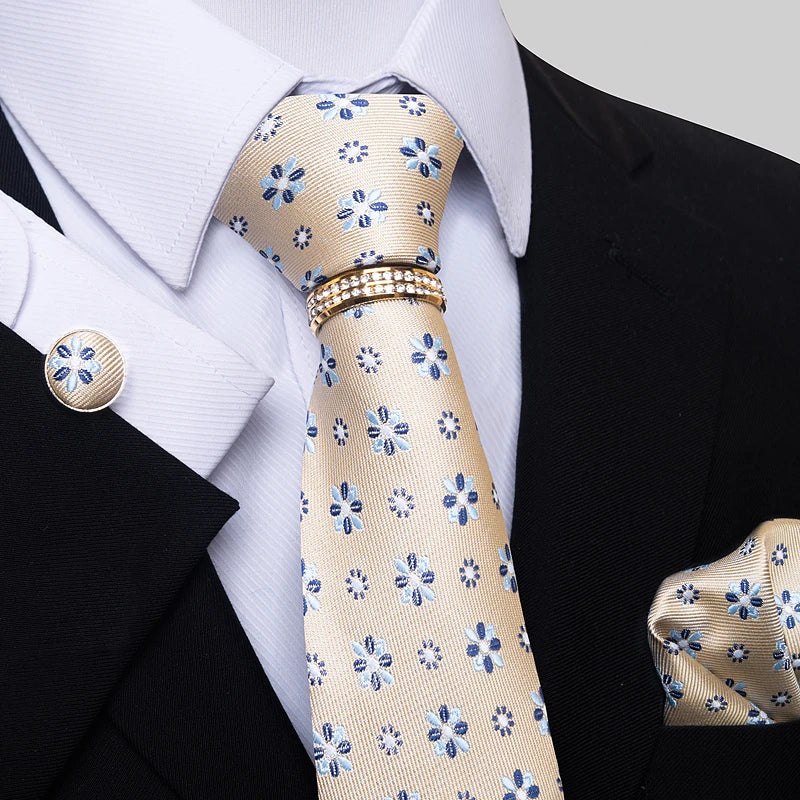 Set de Corbata Azul de Lujo para Hombre con Pañuelo y Mancuernillas