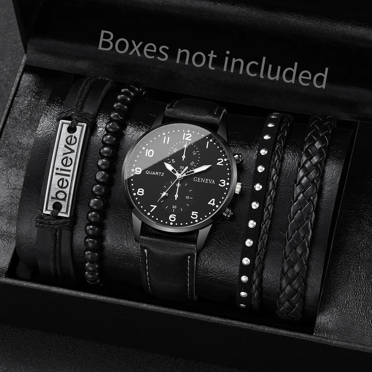 Set de Relojes para Hombre con Pulseras Vintage de Piel 4/5 Piezas