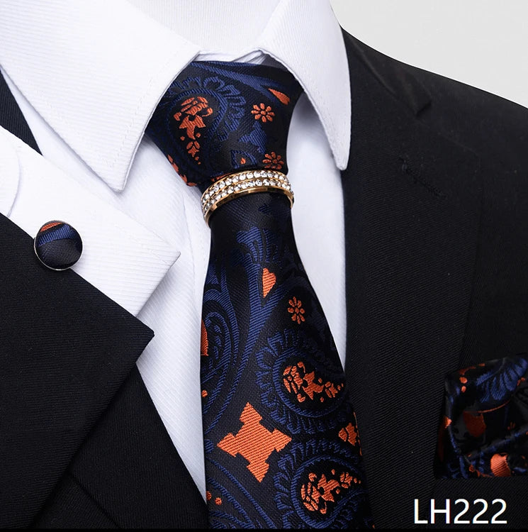 Set de Corbata Azul de Lujo para Hombre con Pañuelo y Mancuernillas