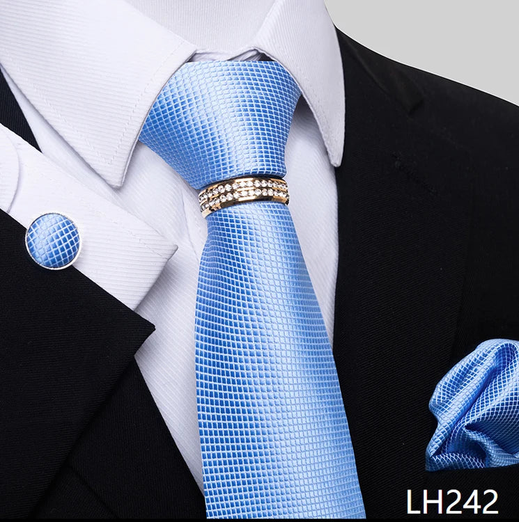 Set de Corbata Azul de Lujo para Hombre con Pañuelo y Mancuernillas
